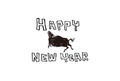 Free ukiyo-e item of New Year’s card template: Simple cow and Happy new year