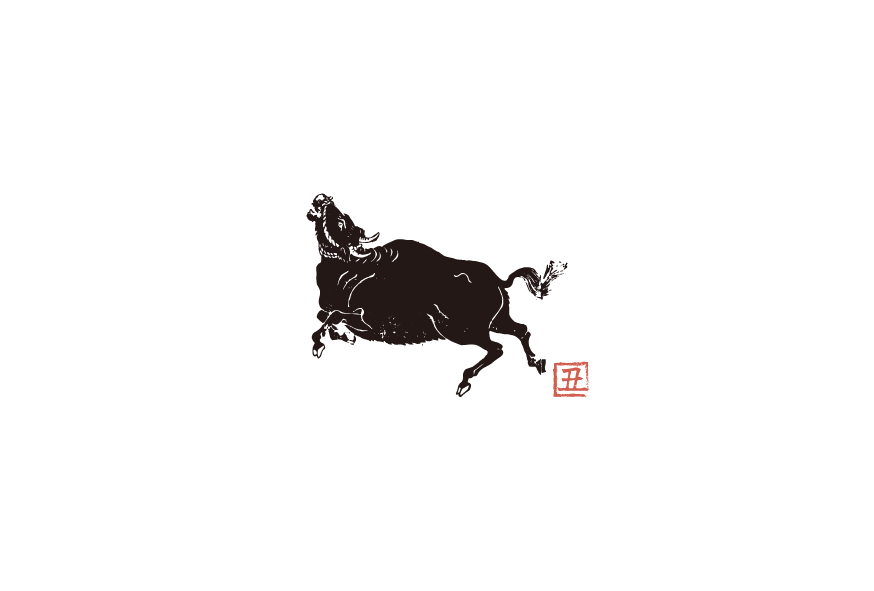 Free ukiyo-e item of New Year's card template: Simple cow and ox mark