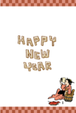Free ukiyo-e item of New Year’s card template: Happy New Year (checkered pattern) with a woman who drinks alcohol
