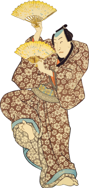 Free ukiyo-e item of A man dancing with a fan in both hands
