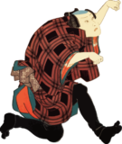 Free ukiyo-e item of A man dancing in a cat pose