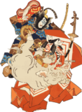 Free ukiyo-e item of Two men pulling elephants to each other