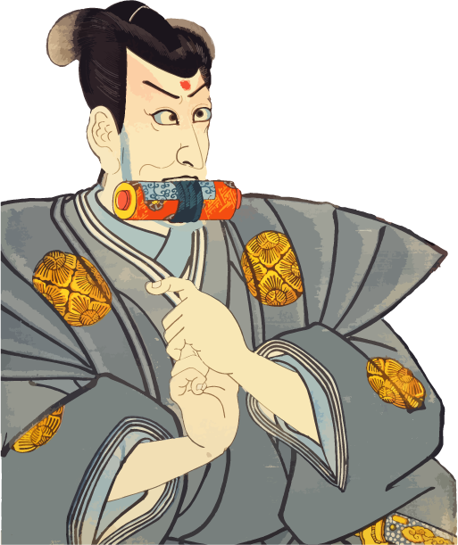 Free ukiyo-e item of Ninja holding a scroll in his mouth