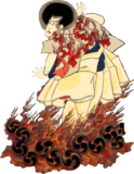 Free ukiyo-e item of A magician riding a cloud of burning flames