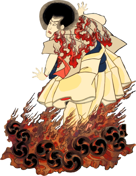 Free ukiyo-e item of A magician riding a cloud of burning flames