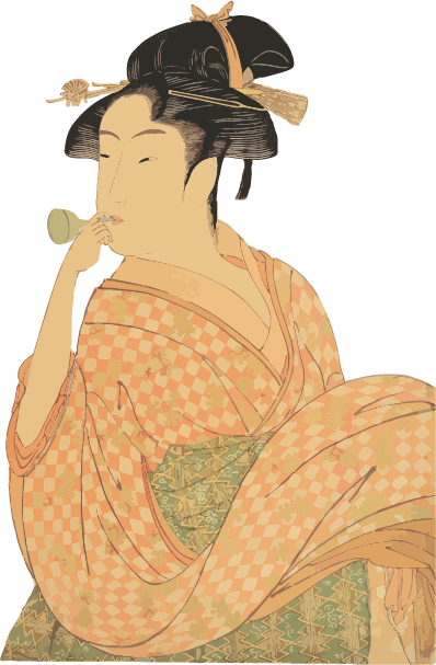 Free ukiyo-e item of Woman blowing hoppin