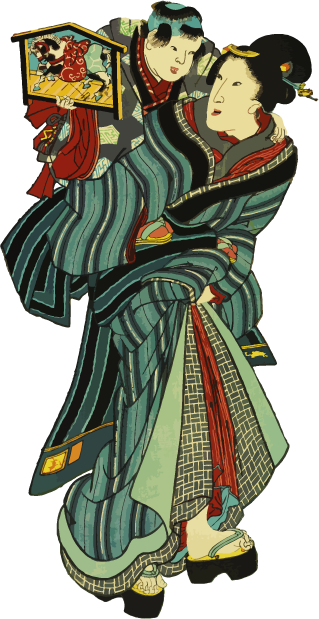 Free ukiyo-e item of A mother carrying a child with a Ema