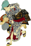Free ukiyo-e item of Parents and children who are surprised by the sound of thunder and run away