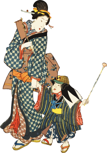 Free ukiyo-e item of Parents and children returning from a festival