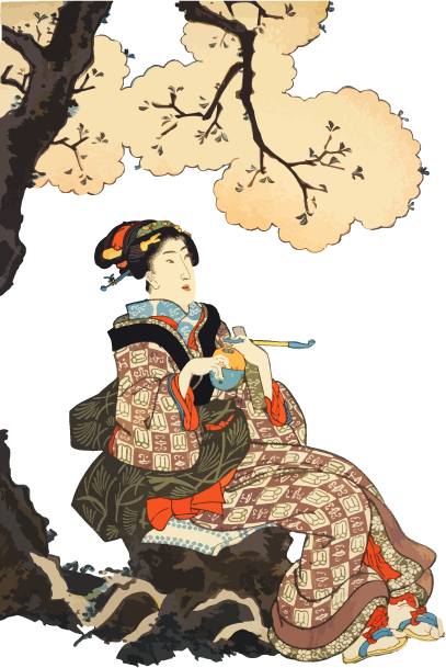 Free ukiyo-e item of A woman taking a break under the cherry blossoms in full bloom