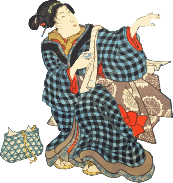 Free ukiyo-e item of Female crouching and drinking