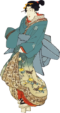 蝶と菊模様の着物の女性の錦絵素材