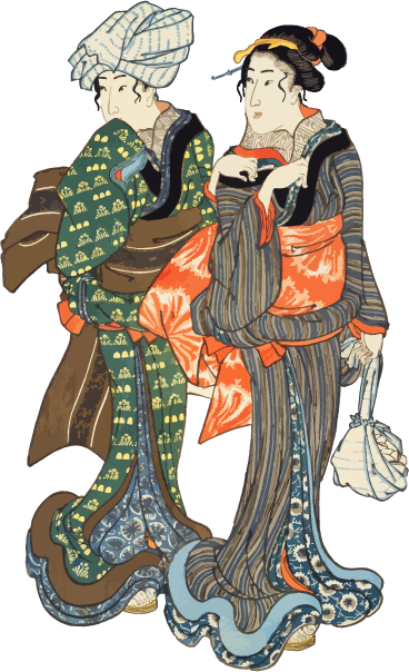 Free ukiyo-e item of Two women walking together