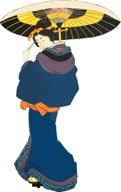 Free ukiyo-e item of A woman walking on a snowy road with an umbrella