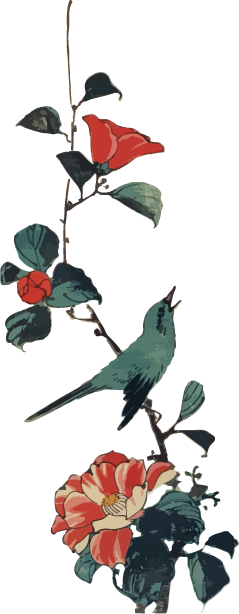 Free ukiyo-e item of Camellia and warbler