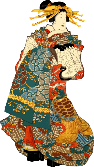 ド派手な衣装の花魁の浮世絵イラスト素材 | Ukiyoe Stock