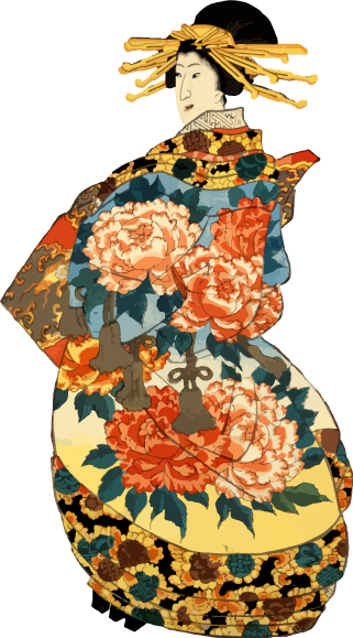 大倫の花着物を纏った花魁の浮世絵イラスト素材 Ukiyoe Stock