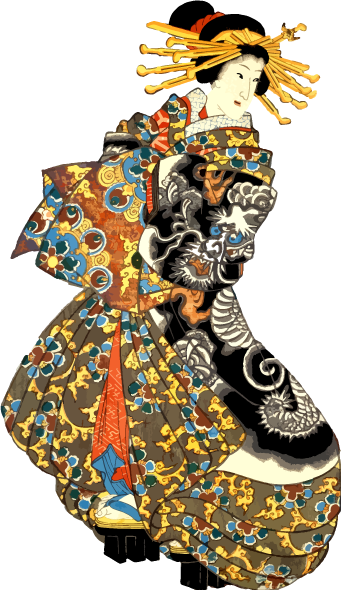 龍の着物の花魁の浮世絵イラスト素材 Ukiyoe Stock