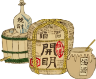 酒樽と瓶のカラー素材