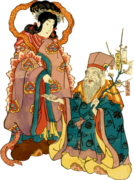 天女と寿老人の浮世絵カラー素材