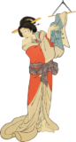手ぬぐいで手を拭く女性の美人画素材