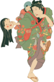 Free Ukiyo-e  item of A man who comforts a child with a mask of Otafuku
