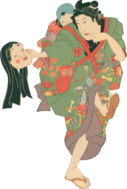 Free Ukiyo-e  item of A man who comforts a child with a mask of Otafuku