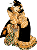 お茶を入れる女性の浮世絵カラー素材