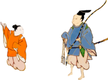 小僧に案内される平安武士の絵巻素材