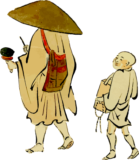 Mendicant Monk and Young Acolyte PNG – Japanese Monk Clipart (Ukiyo-e Style)