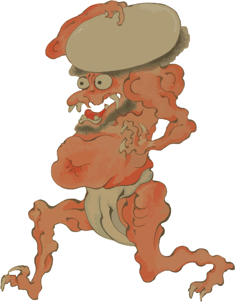 Freebie PNG -  A red demon with a tray on his head