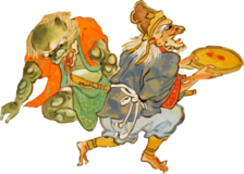 Free Japanese resource of A demon holding a cup and a demon vomiting