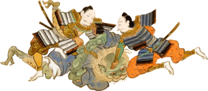 鬼を捕縛する侍の浮世絵ダウンロード素材