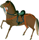 ニヤついた栗毛馬の和風のイラスト素材