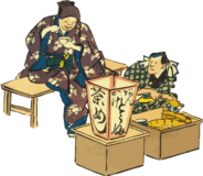 江戸の商人：茶飯売りの戯画素材