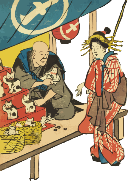 Free creative resources of  An Edo-style merchant selling beckoning cats
