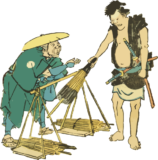 江戸の商人：傘売りの戯画素材
