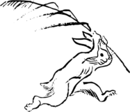 Free creative resources of  Choju Giga: A rabbit running while brandishing a bamboo bamboo sword