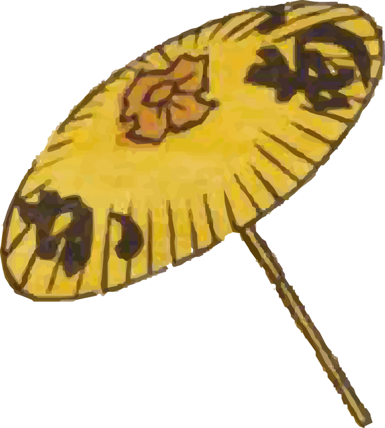 Old Japanese illustration of  Yellow Japanese Umbrella (Meaning: Akasaka)