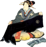 服を畳む女性の錦絵素材