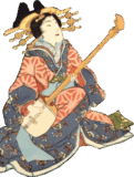 三味線を弾く遊女の錦絵素材