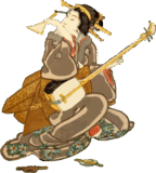 三味線を練習する女性の錦絵素材