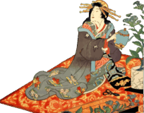 生け花を楽しむ女性の錦絵素材