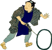 輪回しを楽しむ子どもの浮世絵素材