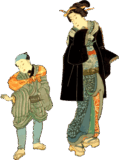 親子の散歩の浮世絵素材