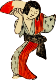 扇子を持って踊る女の子のゆる画素材